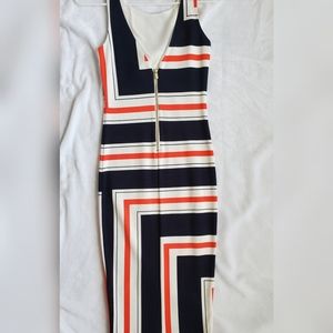 Orange, blue and white H&M midi dress. Size XS